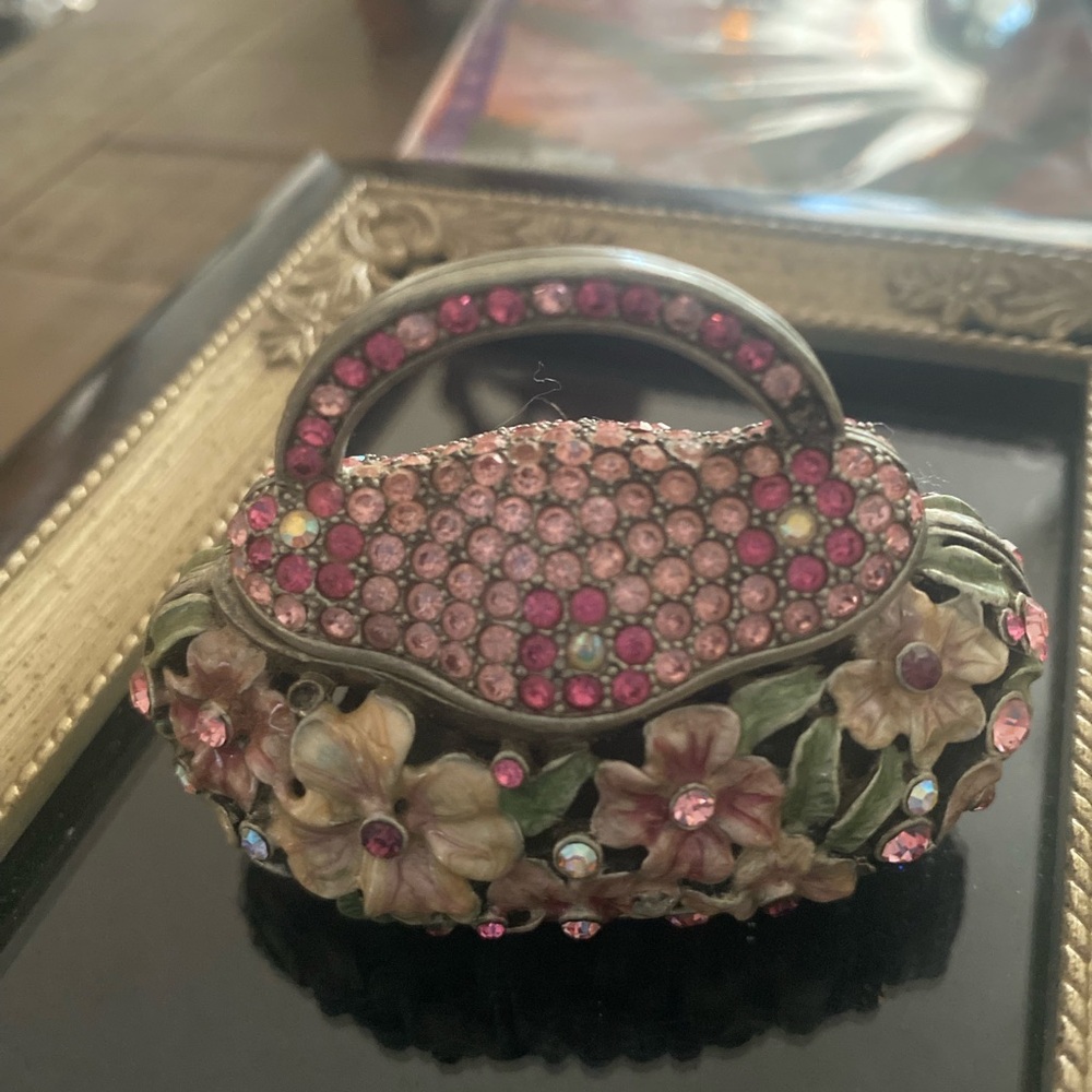Floral Pink Crystal Embellished trinket Handbag w/magnetic lid